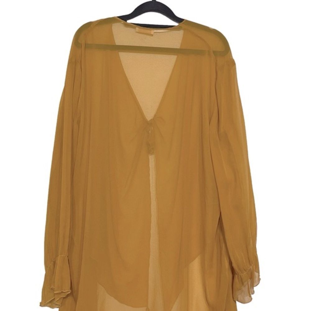 Vintage Marian Clayden 100% Silk Chiffon Mustard Yellow Sheer Blouse Cover Up - Picture 3 of 9